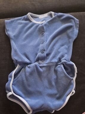 Blue Terry Cloth Baby Romper with White Trim Miles The Label